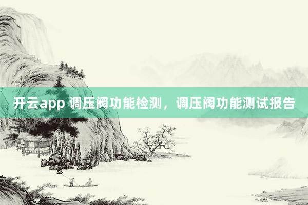 开云app 调压阀功能检测，调压阀功能测试报告
