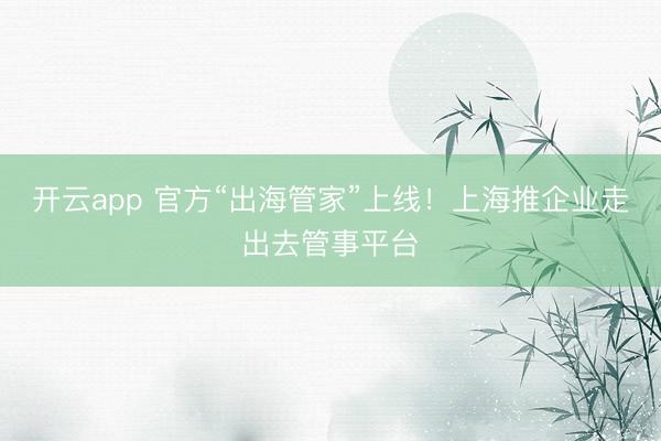 开云app 官方“出海管家”上线!上海推企业走出去管事平台